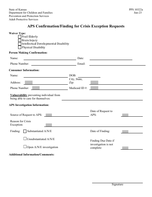 Form PPS10322A Aps Confirmation/Finding for Crisis Exception Requests - Kansas