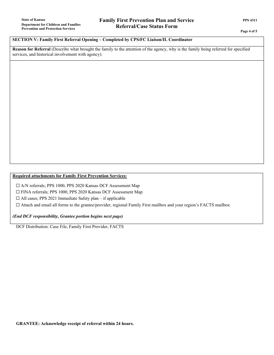 Form PPS4311 Family First Prevention Plan and Service Referral / Case Status Form - Kansas, Page 4