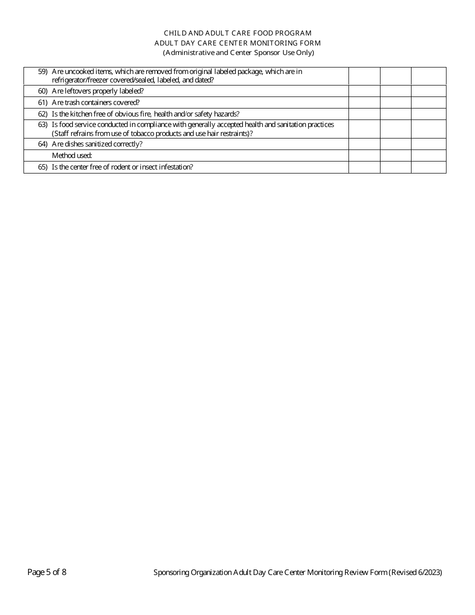Adult Day Care Center Monitoring Form - Georgia (United States), Page 5