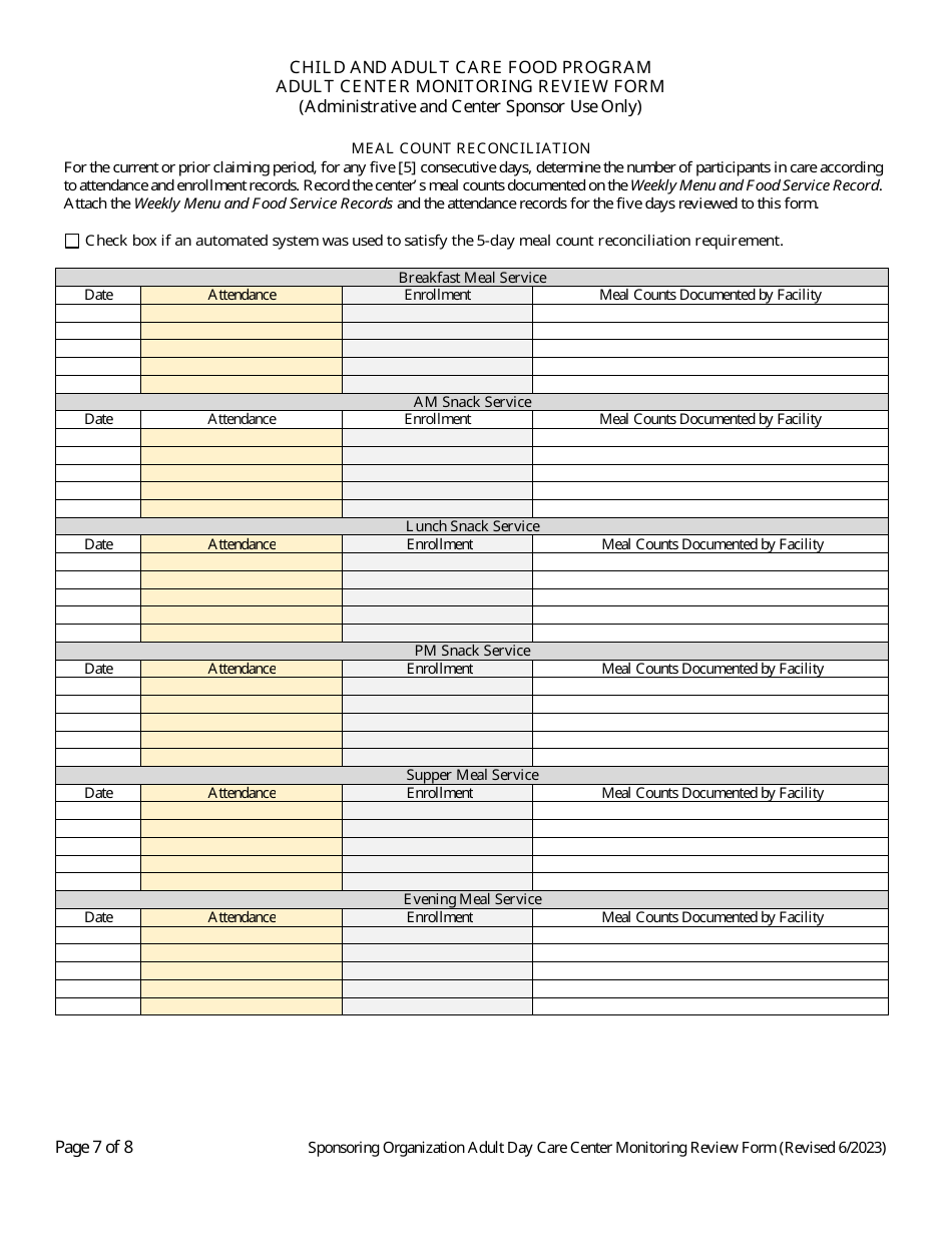 Adult Day Care Center Monitoring Form - Georgia (United States), Page 7