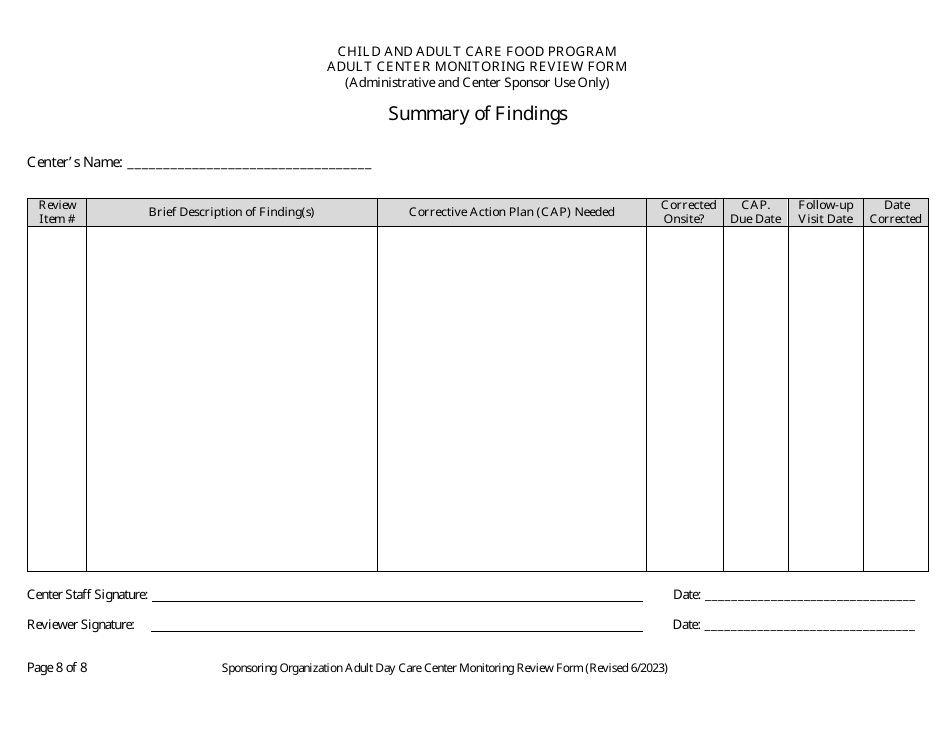 Adult Day Care Center Monitoring Form - Georgia (United States), Page 8