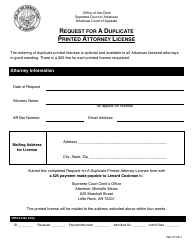 Document preview: Request for a Duplicate Printed Attorney License - Arkansas