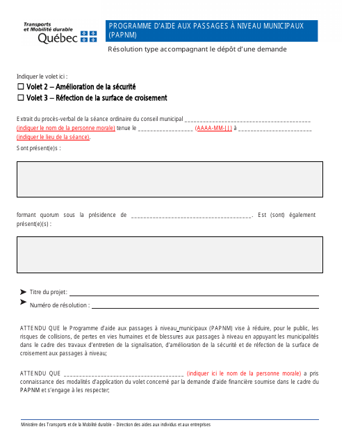 Programme D'aide Aux Passages a Niveau Municipaux (Papnm) - Quebec, Canada (French) Download Pdf