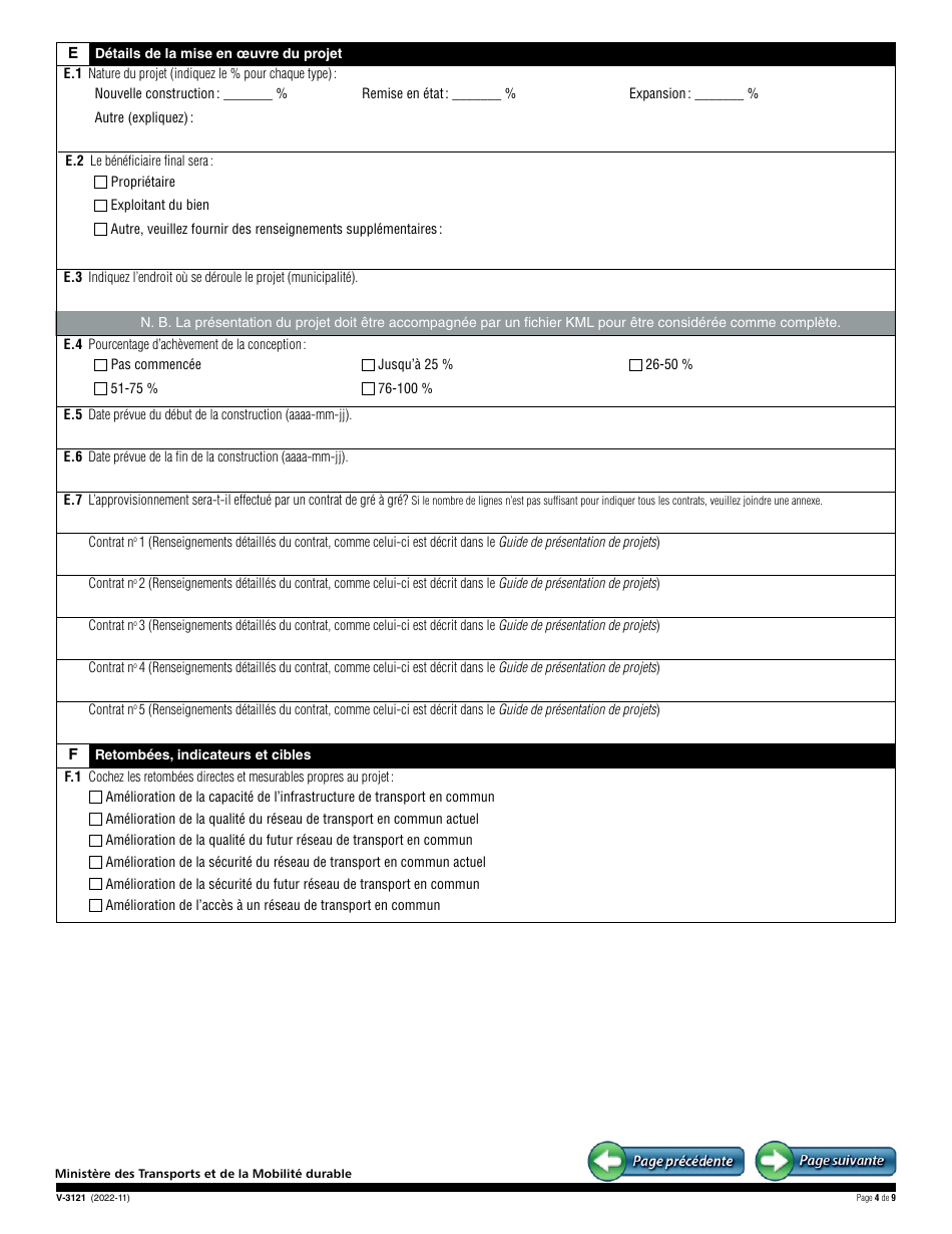 Forme V-3121 Demande Daide Financiere - Programme Daide Gouvernementale Aux Infrastructures De Transport Collectif - Quebec, Canada (French), Page 4