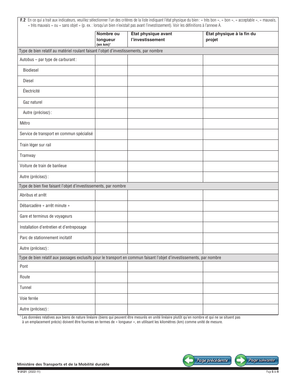 Forme V-3121 Demande Daide Financiere - Programme Daide Gouvernementale Aux Infrastructures De Transport Collectif - Quebec, Canada (French), Page 5
