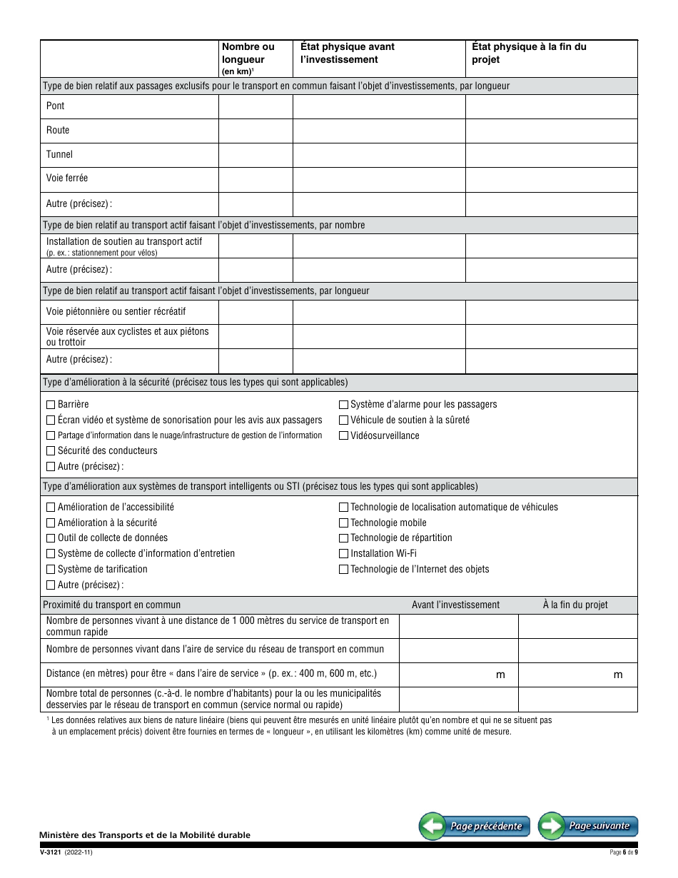 Forme V-3121 Demande Daide Financiere - Programme Daide Gouvernementale Aux Infrastructures De Transport Collectif - Quebec, Canada (French), Page 6