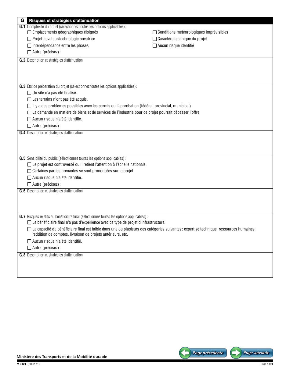 Forme V-3121 Demande Daide Financiere - Programme Daide Gouvernementale Aux Infrastructures De Transport Collectif - Quebec, Canada (French), Page 7