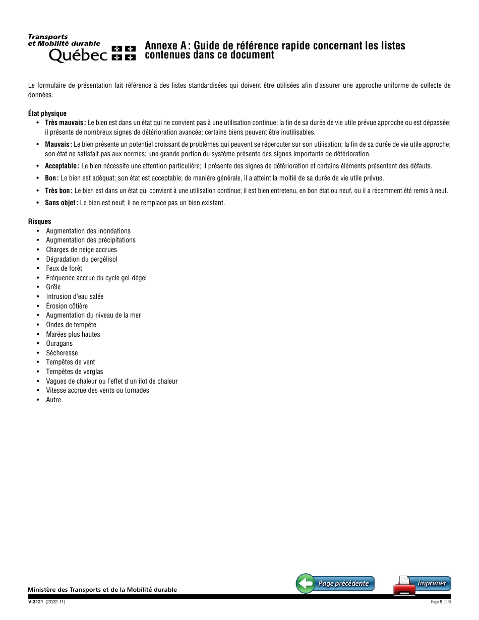 Forme V-3121 Demande Daide Financiere - Programme Daide Gouvernementale Aux Infrastructures De Transport Collectif - Quebec, Canada (French), Page 9