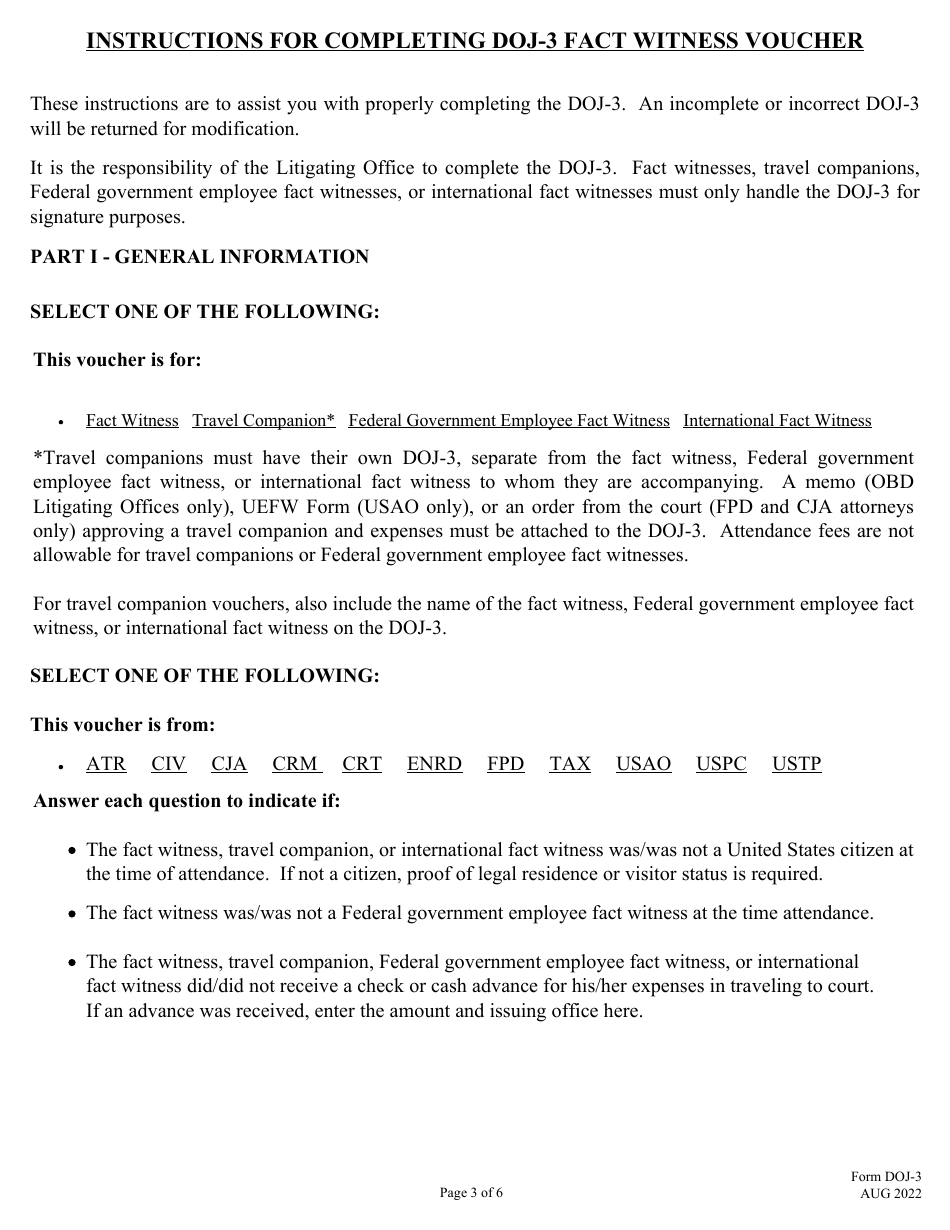 Form DOJ-3 Fact Witness Voucher, Page 3
