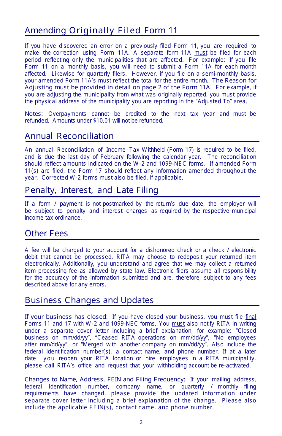 Instructions for Form 11 Employers Municipal Tax Withholding Statement - Ohio, Page 2