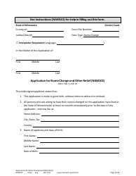 Document preview: Form NAM102 Application for Name Change and Other Relief - Minnesota