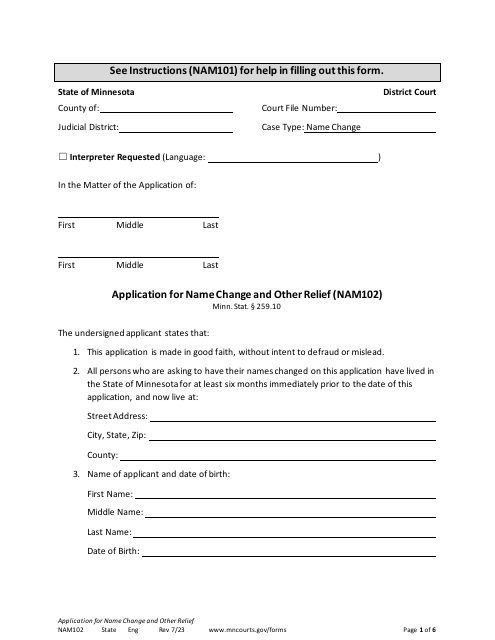 Minnesota Name Change Form Templates PDF Download Fill And Print For 