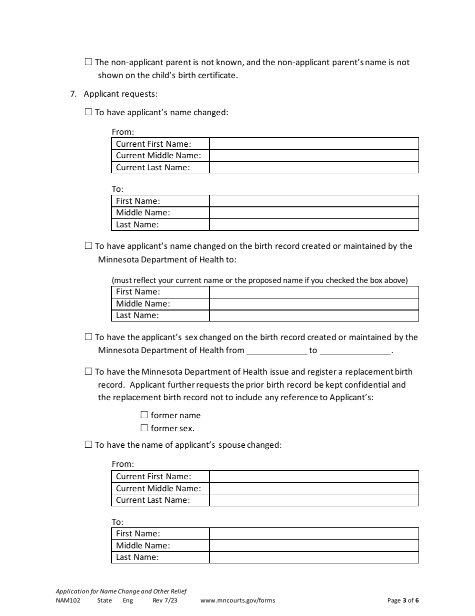 Form NAM102 Download Printable PDF Or Fill Online Application For Name 