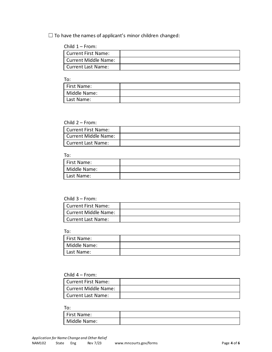 Form NAM102 Application for Name Change and Other Relief - Minnesota, Page 4