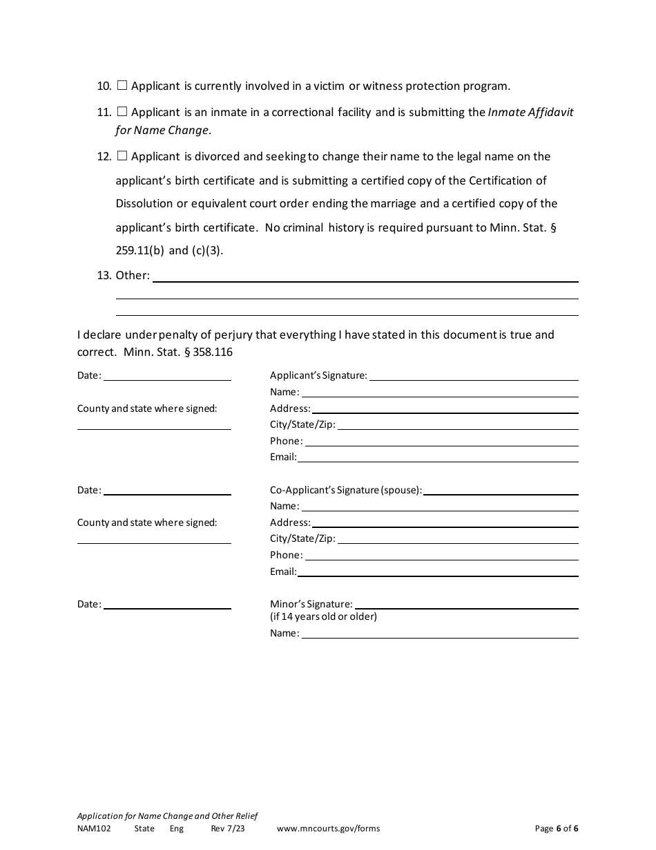 Form NAM102 Download Printable PDF or Fill Online Application for Name ...