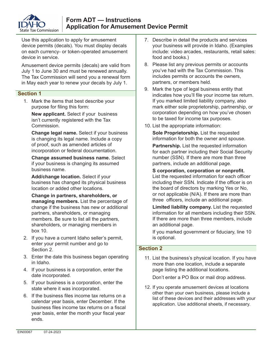 Form ADT (EFO00148) Application for Amusement Device Permit - Idaho, Page 3