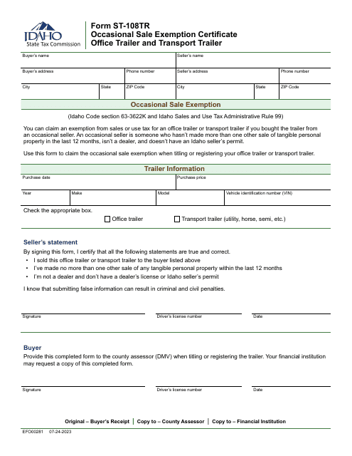 Form ST-108TR (EFO00281)  Printable Pdf