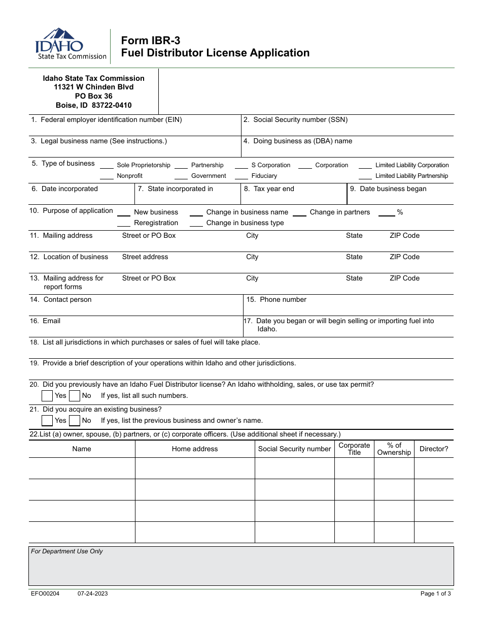 Form IBR3 (EFO00204) Fill Out, Sign Online and Download Fillable PDF
