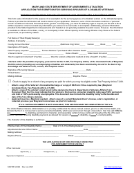 Document preview: Application for Exemption for Surviving Spouses of a Disabled Veterans - Maryland