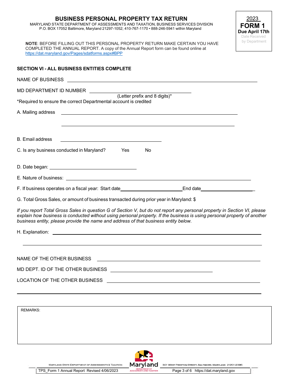 Form 1 Annual Report - Maryland, Page 3