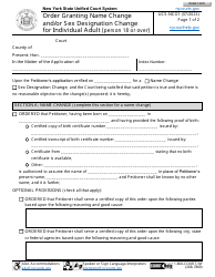 Form UCS-NCO1 Order Granting Name Change and/or Sex Designation Change for Individual Adult (Person 18 or Over) - New York