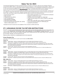 Document preview: Instructions for Form ET-1 Arkansas Excise Tax Return - Arkansas, 2023