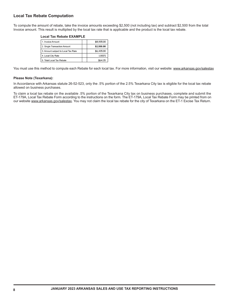Instructions for Form ET-1 Arkansas Excise Tax Return - Arkansas, Page 8