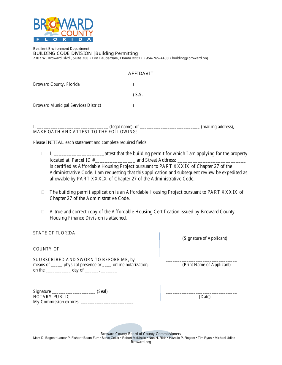 Affidavit - Broward County, Florida, Page 1