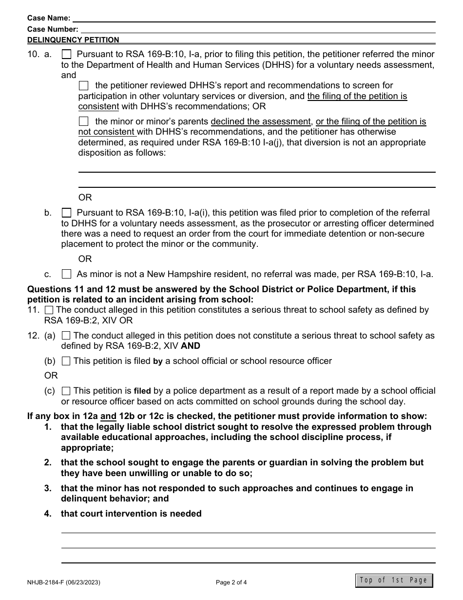 Form NHJB-2184-F Delinquency Petition - New Hampshire, Page 2