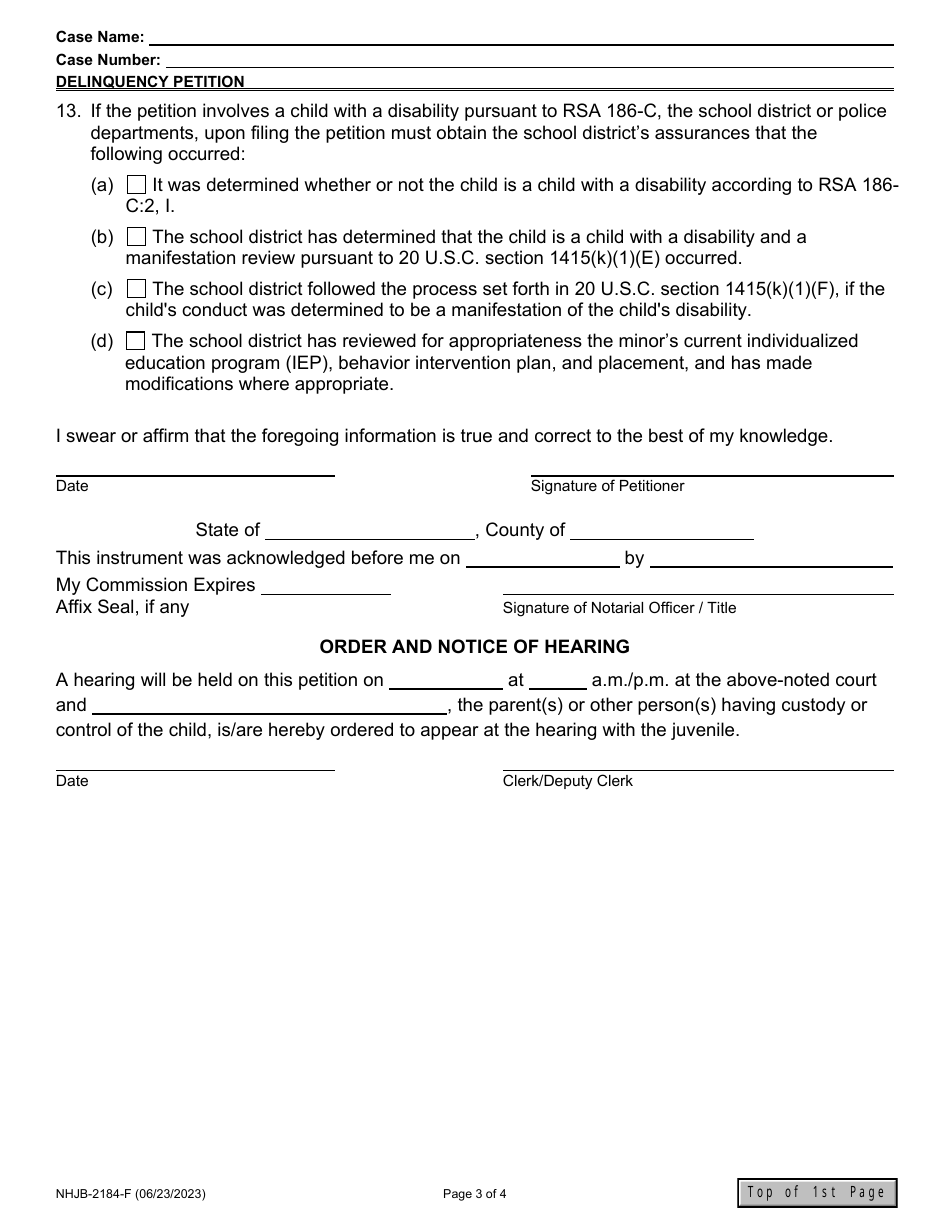 Form NHJB-2184-F Delinquency Petition - New Hampshire, Page 3