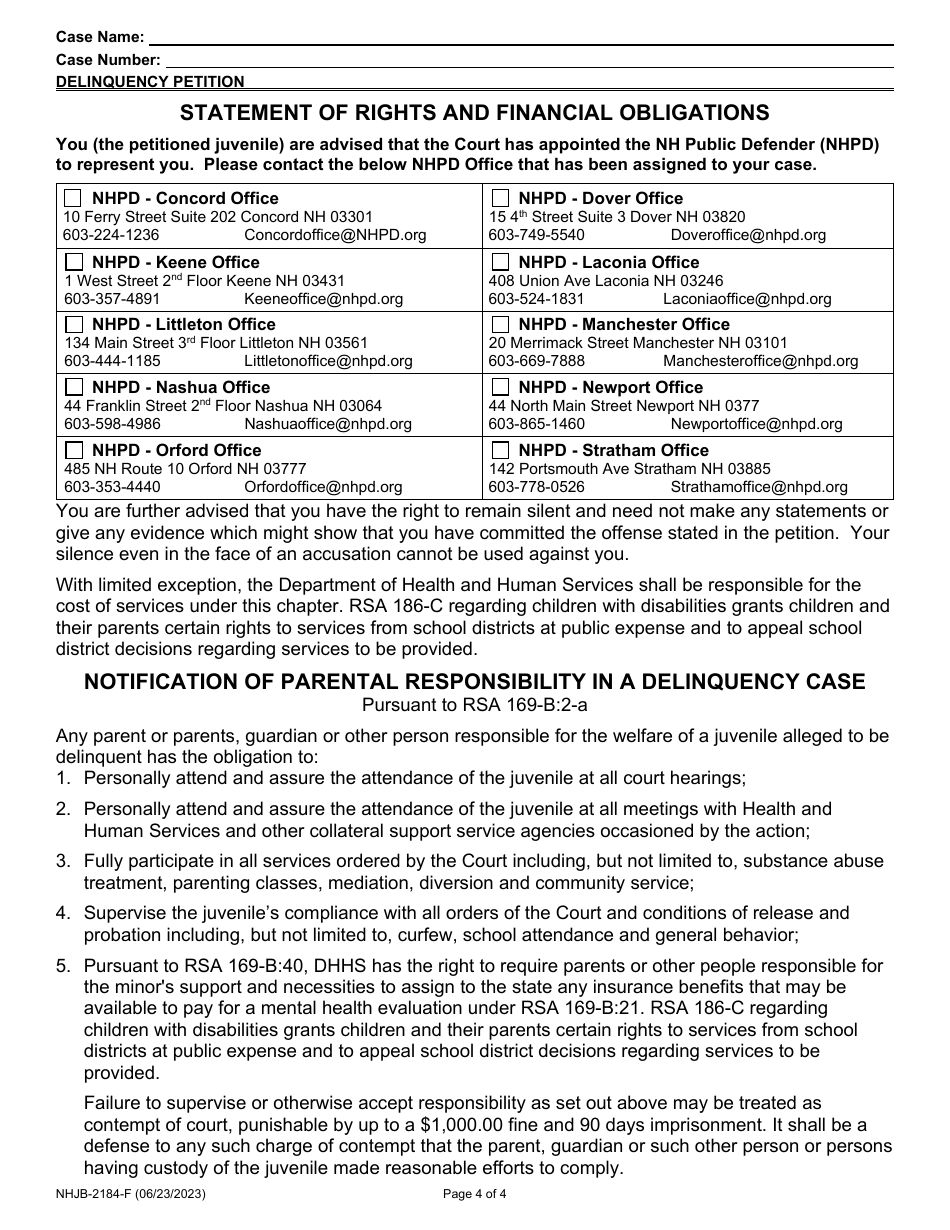 Form NHJB-2184-F Delinquency Petition - New Hampshire, Page 4