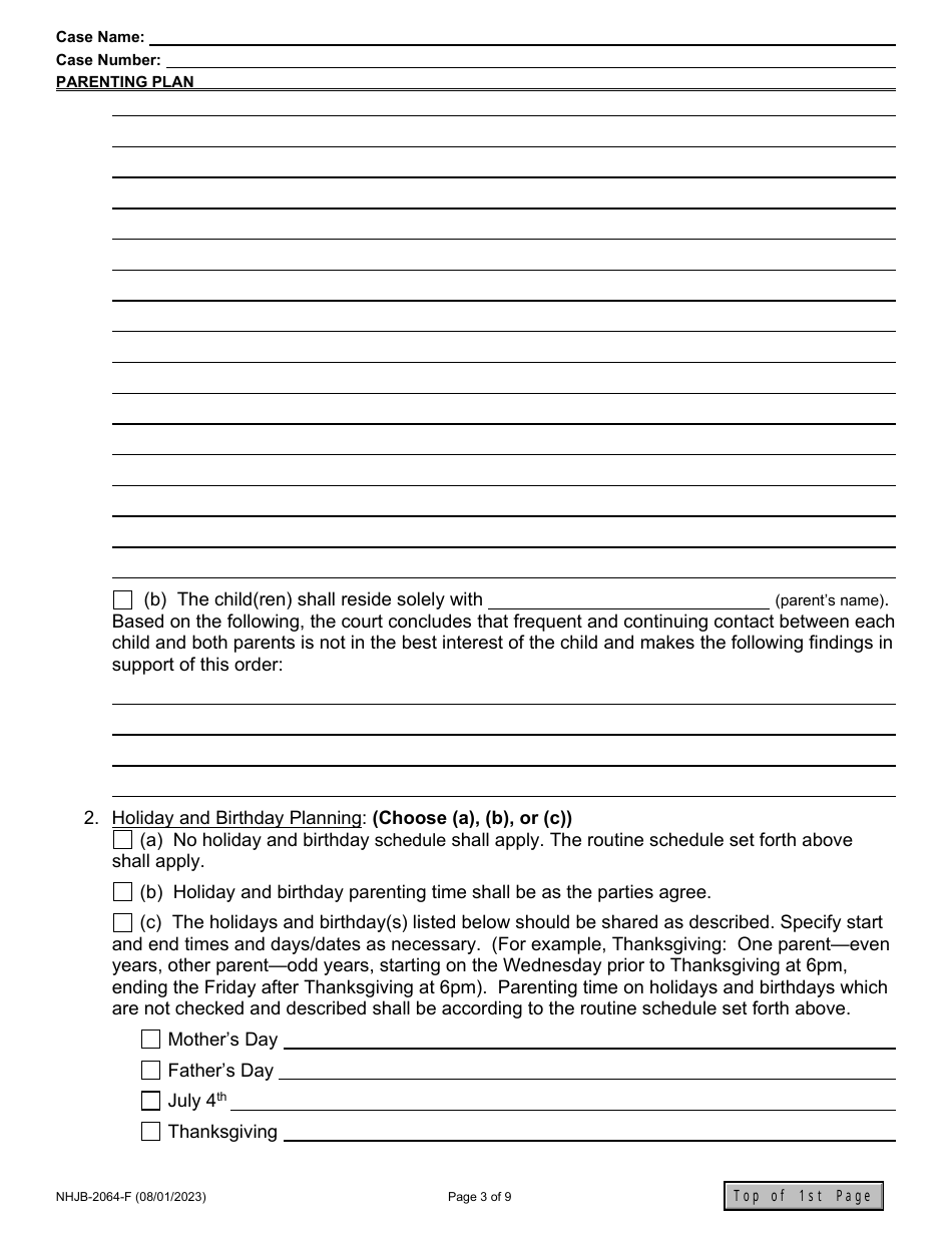 Form NHJB-2064-F Parenting Plan - New Hampshire, Page 3