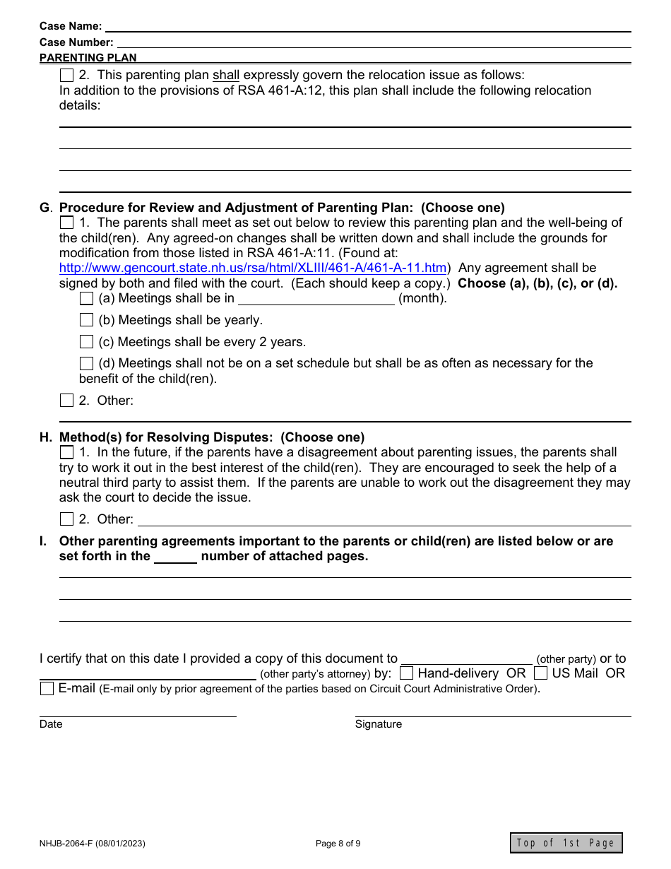 Form NHJB-2064-F Parenting Plan - New Hampshire, Page 8
