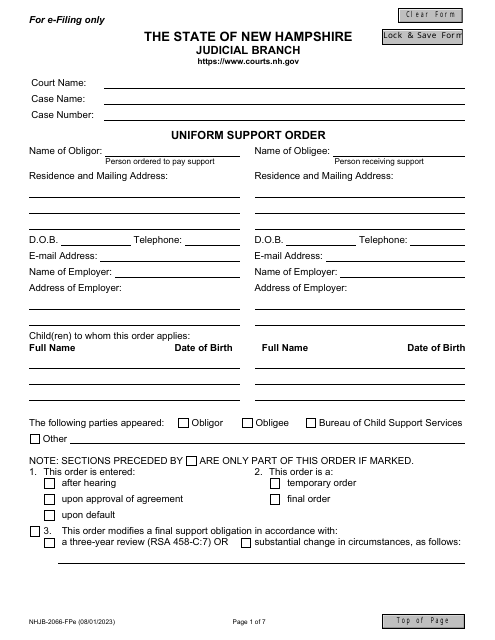 Form NHJB-2066-FPE Uniform Support Order - New Hampshire