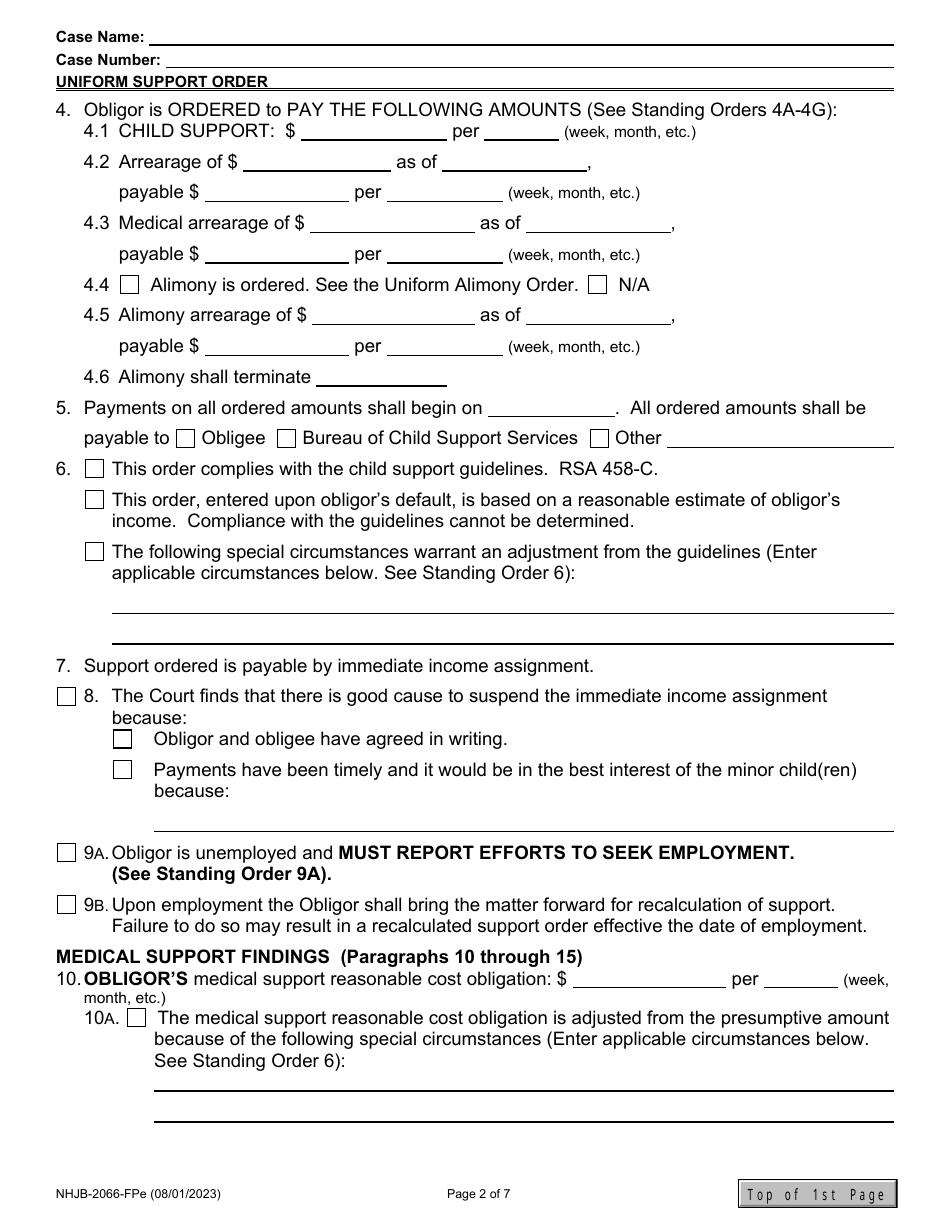 Form NHJB-2066-FPE Uniform Support Order - New Hampshire, Page 2