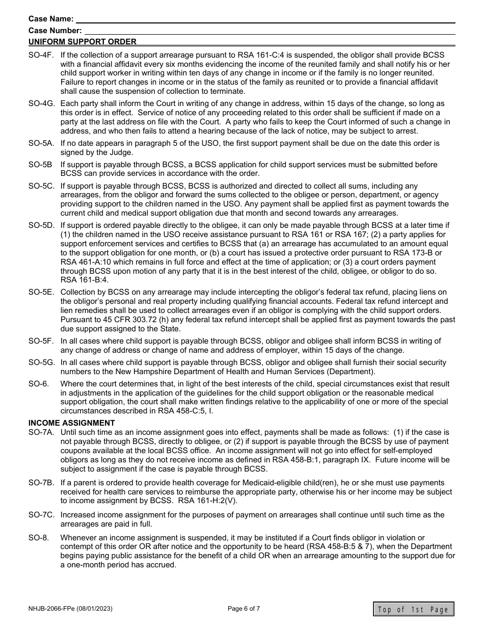 Form NHJB-2066-FPE Uniform Support Order - New Hampshire, Page 6