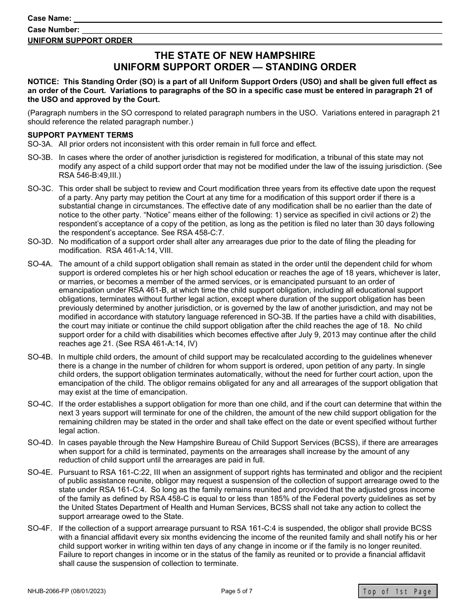 Form NHJB-2066-FP Uniform Support Order - New Hampshire, Page 5