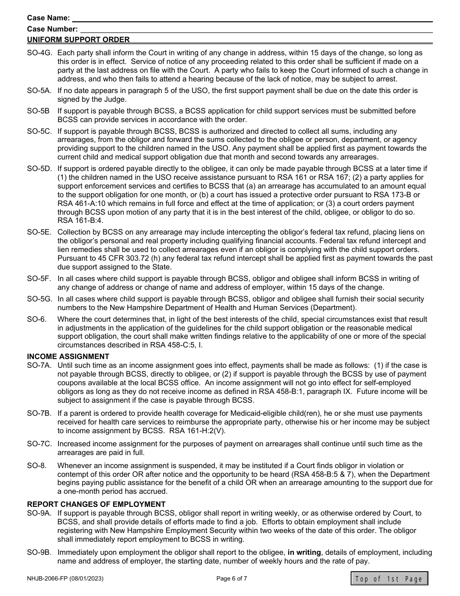 Form NHJB-2066-FP Uniform Support Order - New Hampshire, Page 6