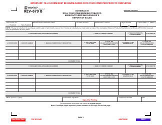 Document preview: Form REV-679 B Schedule B Roll Your Own/Smoking Tobacco Manufacturer/Wholesaler's Report of Sales - Pennsylvania