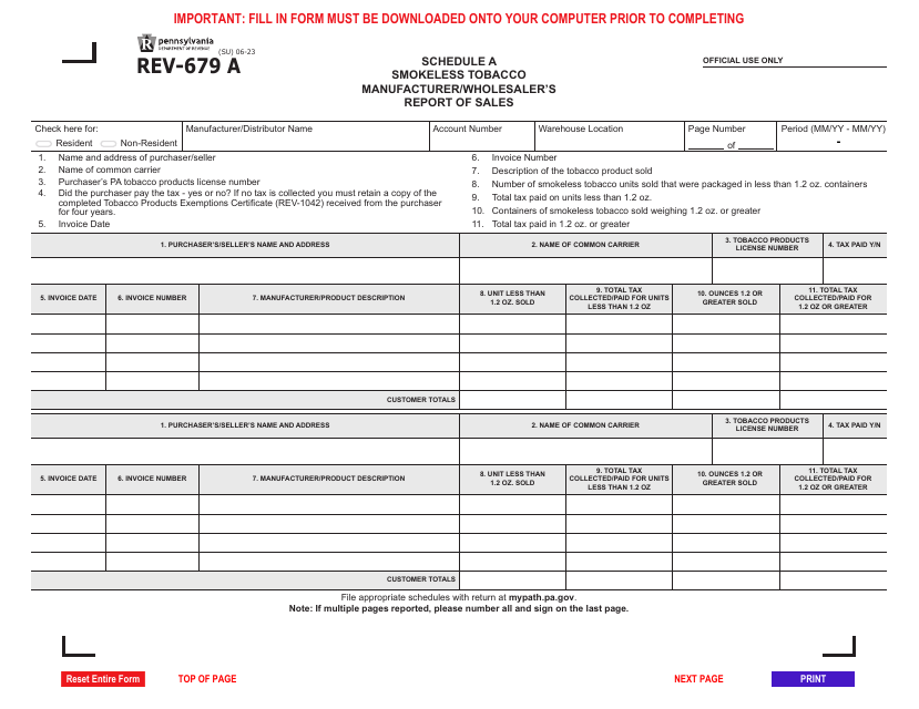 Form REV-679 A Schedule A  Printable Pdf