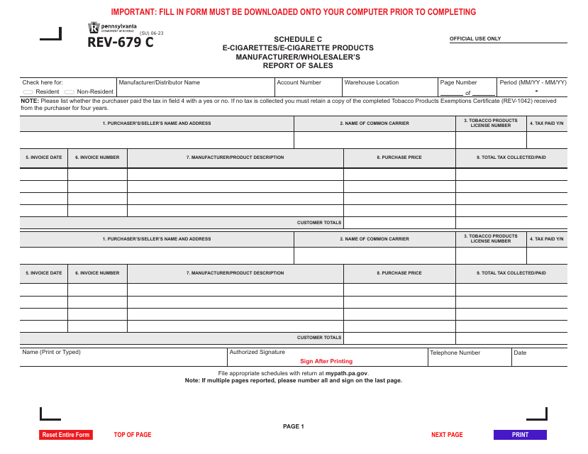 Form REV-679 C Schedule C  Printable Pdf