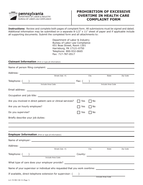 Form LLC-70  Printable Pdf