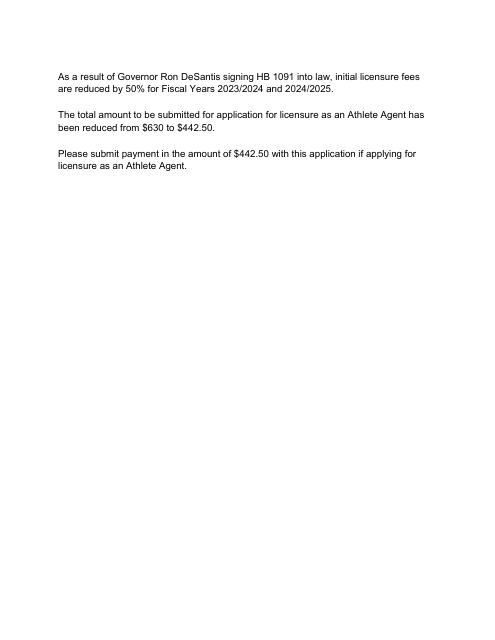 Form DBPR AA-4101 Application for Licensure as an Athlete Agent - Florida