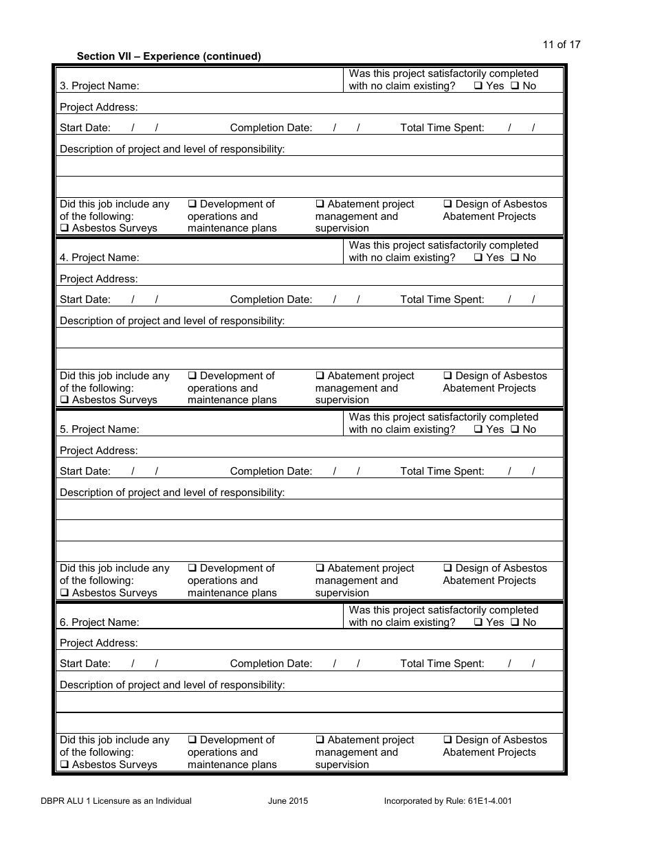 Form DBPR ALU1 Application for Licensure as an Individual - Florida, Page 12
