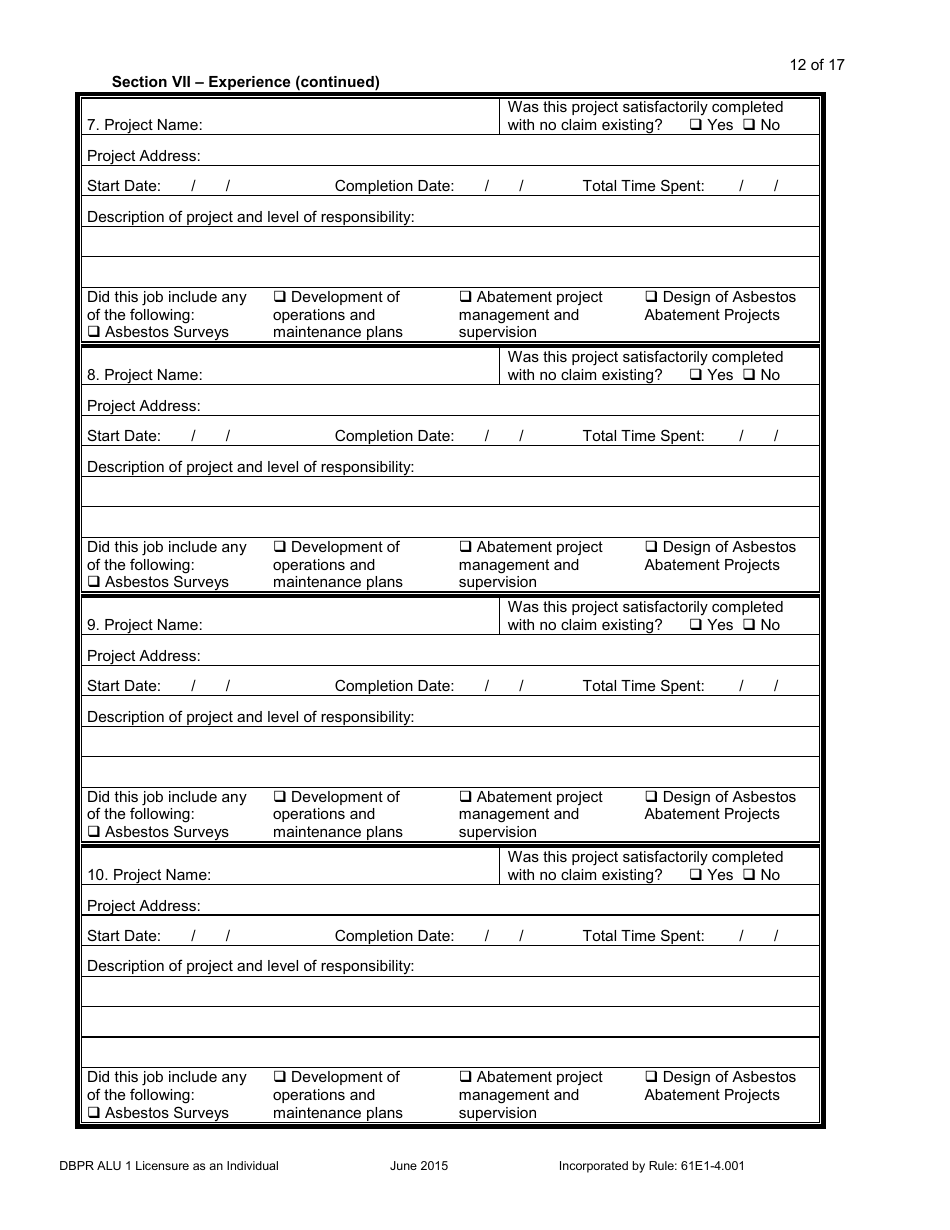 Form DBPR ALU1 Application for Licensure as an Individual - Florida, Page 13