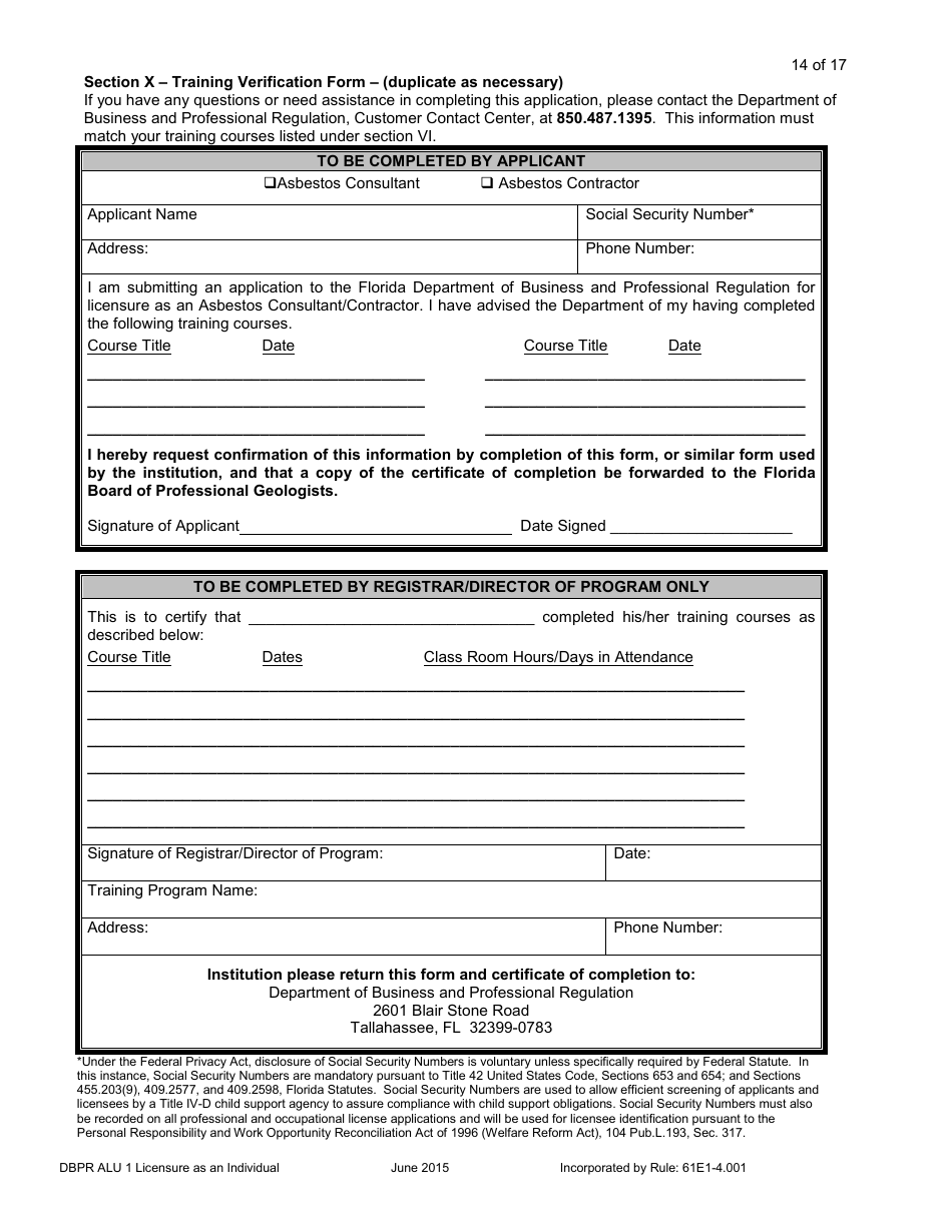Form DBPR ALU1 Application for Licensure as an Individual - Florida, Page 15
