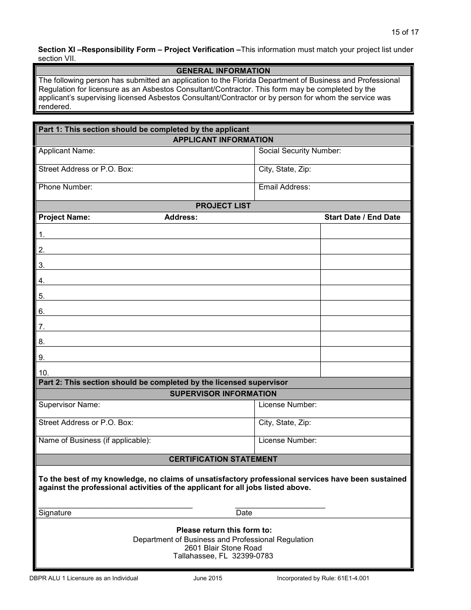 Form DBPR ALU1 Application for Licensure as an Individual - Florida, Page 16