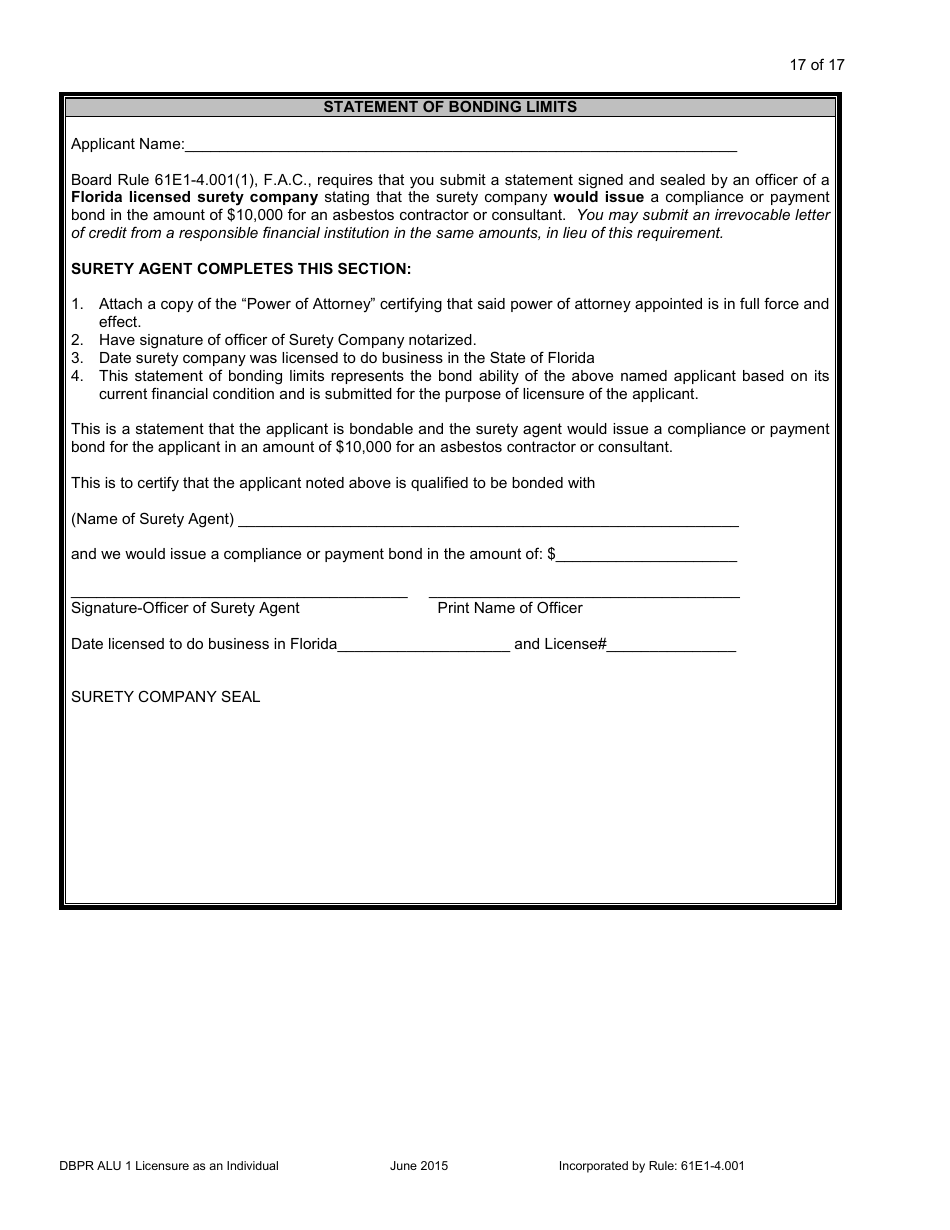 Form DBPR ALU1 Application for Licensure as an Individual - Florida, Page 18