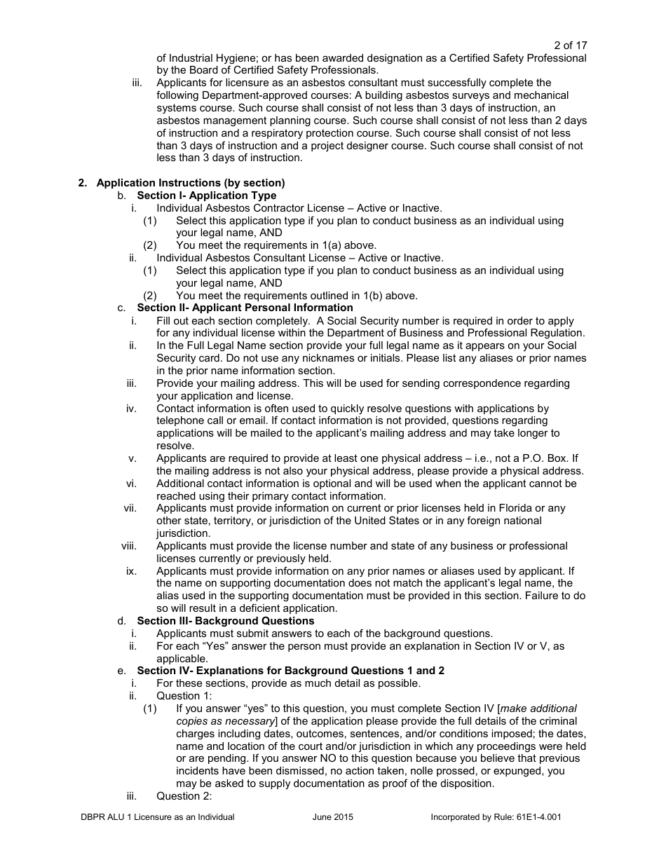 Form DBPR ALU1 Application for Licensure as an Individual - Florida, Page 3