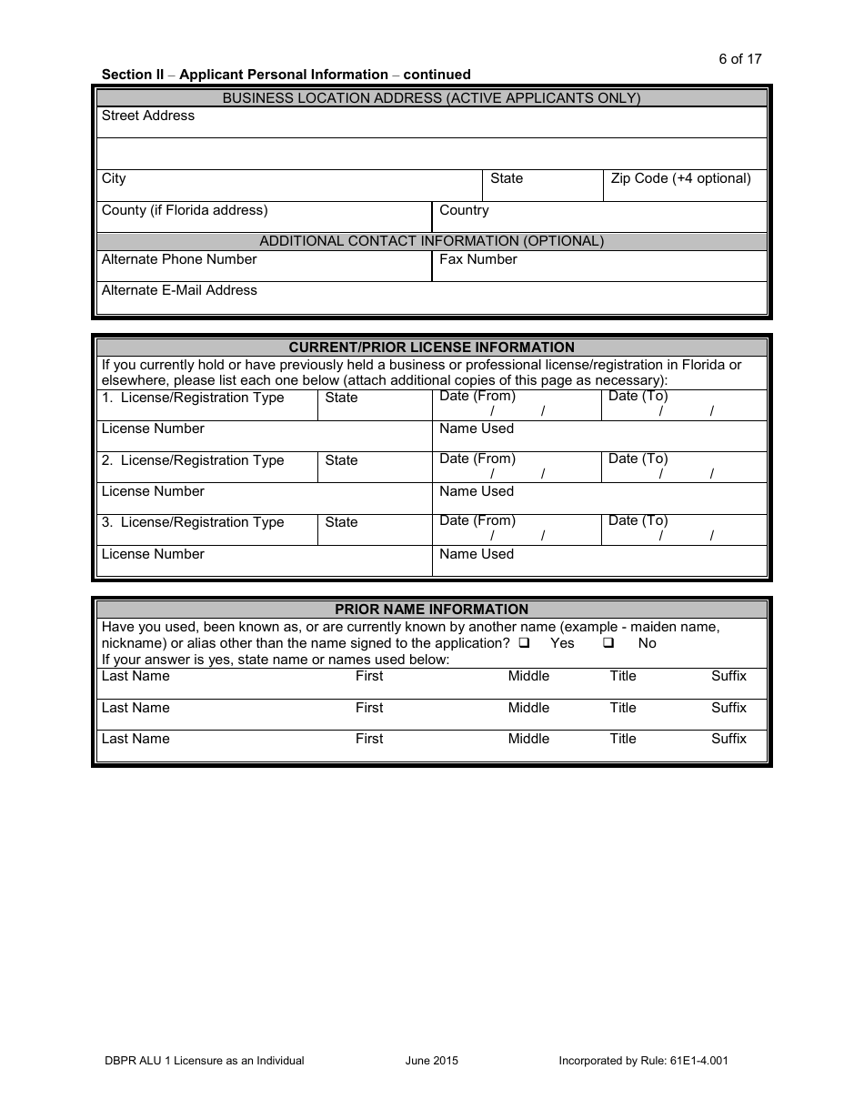 Form DBPR ALU1 Application for Licensure as an Individual - Florida, Page 7